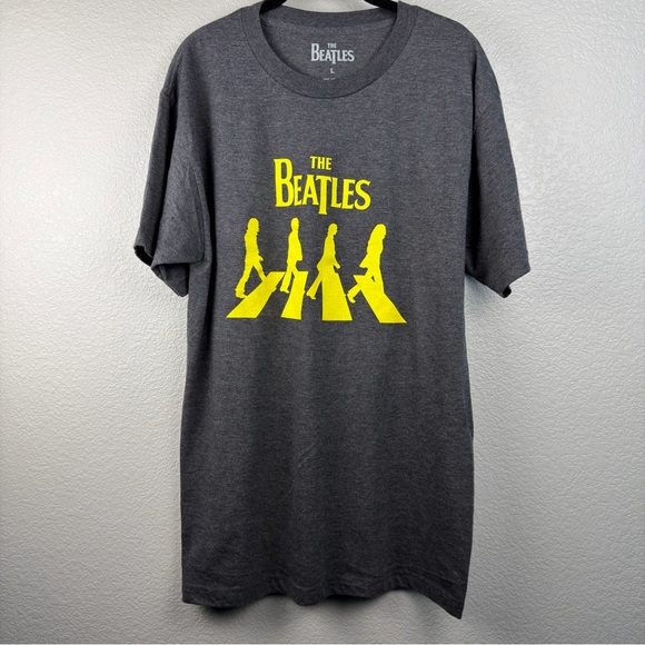 NWOT The Beatles Gray Band Tee with Yellow Abbey Road Design, Unisex Large - Picture 2 of 5